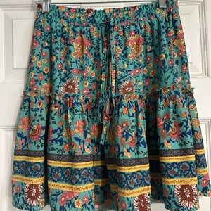 Vibrant Floral Mini Skirt in Teal and Yellow